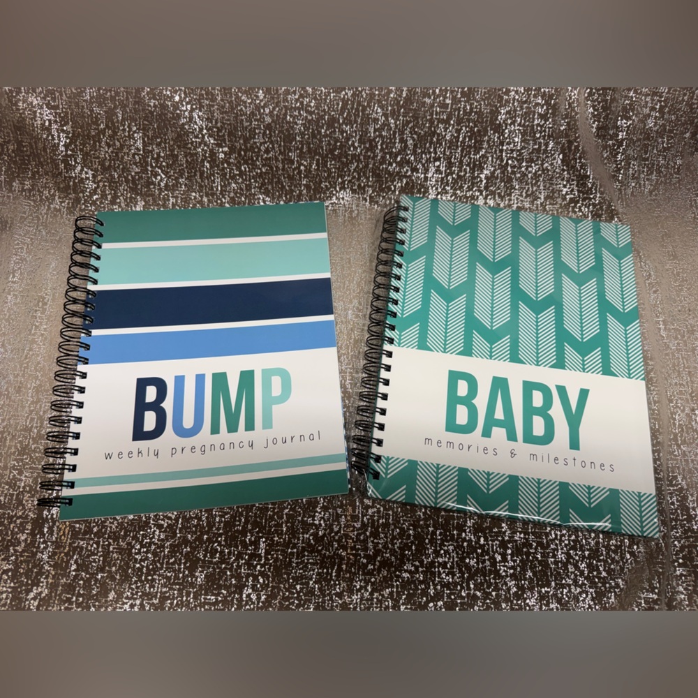 BUMP & BABY Spiral Pregnancy and Baby Journals - Teal Stripes